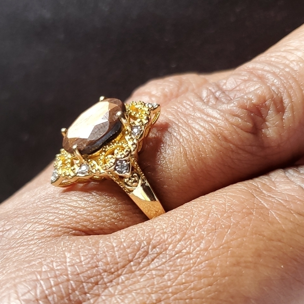 Natural Chocolate Sapphire Zircon Kite shaped Ring in Gold Vermeil - Picture 4 of 8